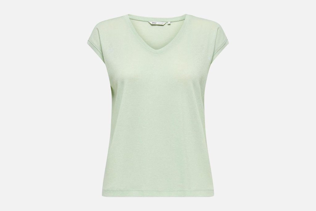 ONLSILVERY SS V NECK LUREX TOP NOOS GREEN LILY