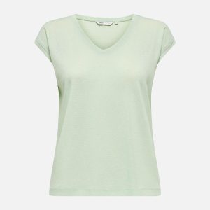ONLSILVERY SS V NECK LUREX TOP NOOS GREEN LILY – Image 1