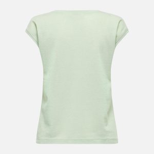ONLSILVERY SS V NECK LUREX TOP NOOS GREEN LILY – Image 2