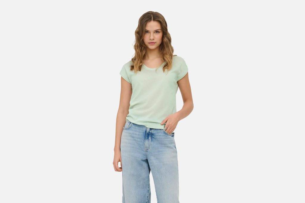 ONLSILVERY SS V NECK LUREX TOP NOOS GREEN LILY