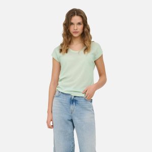 ONLSILVERY SS V NECK LUREX TOP NOOS GREEN LILY – Image 3