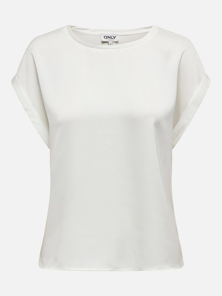 ONLLIEKE SS SATIN MIX TOP WVN SNOW WHITE