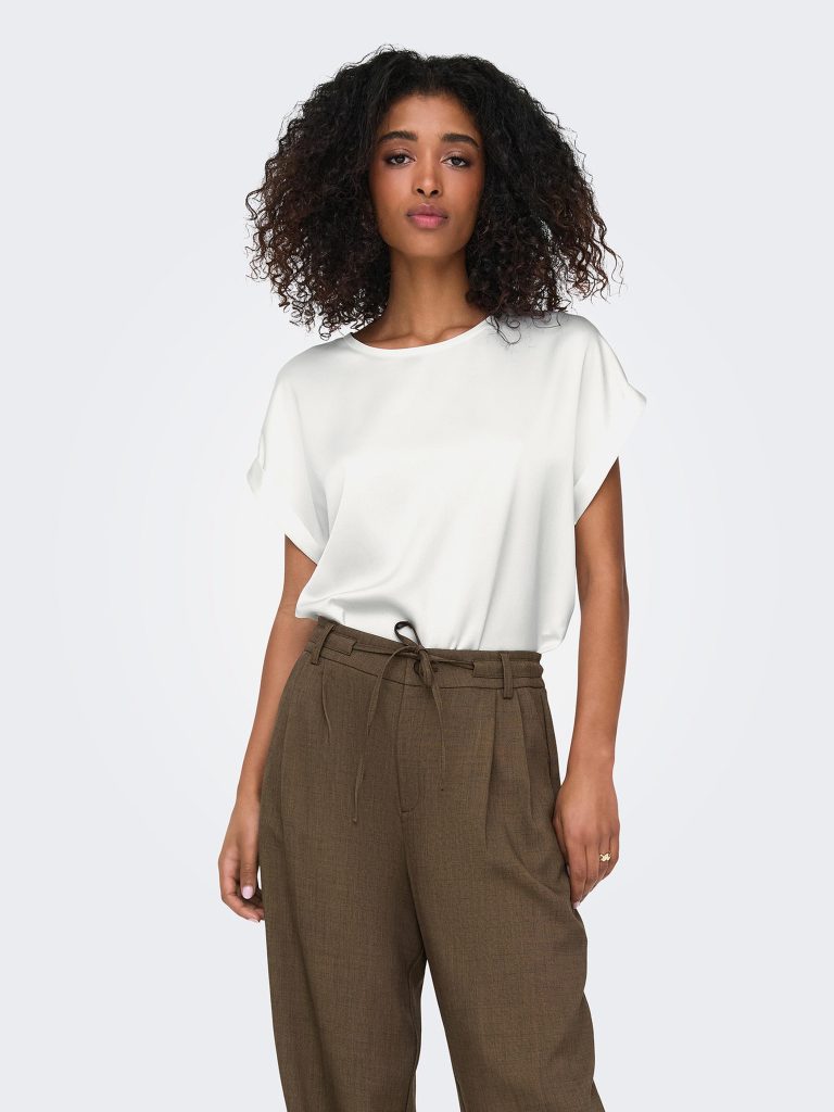 ONLLIEKE SS SATIN MIX TOP WVN SNOW WHITE