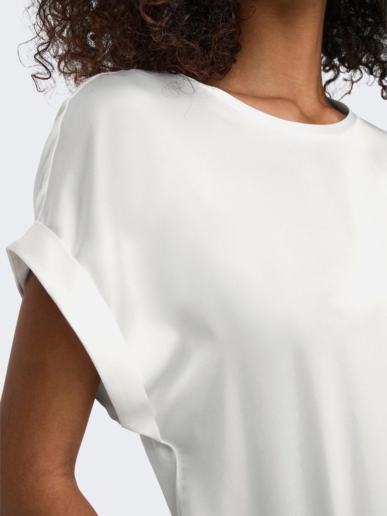 ONLLIEKE SS SATIN MIX TOP WVN SNOW WHITE