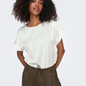 ONLLIEKE SS SATIN MIX TOP WVN SNOW WHITE – Image 6