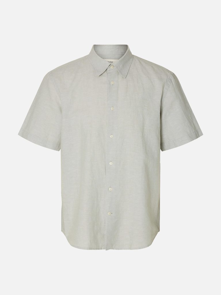 SLMREGCLAY LINENBLEND SS SHIRT AQUA GRAY MIXED