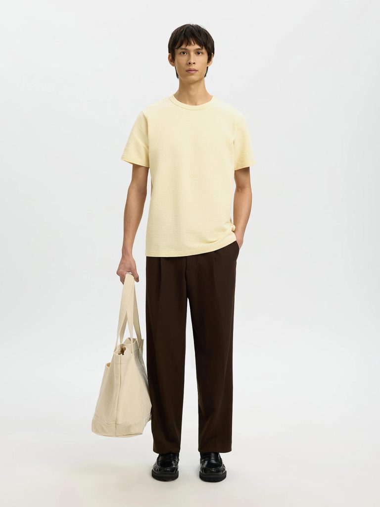 SLHSANDER SEERSUCKER SS ONECK TEE ANGORA