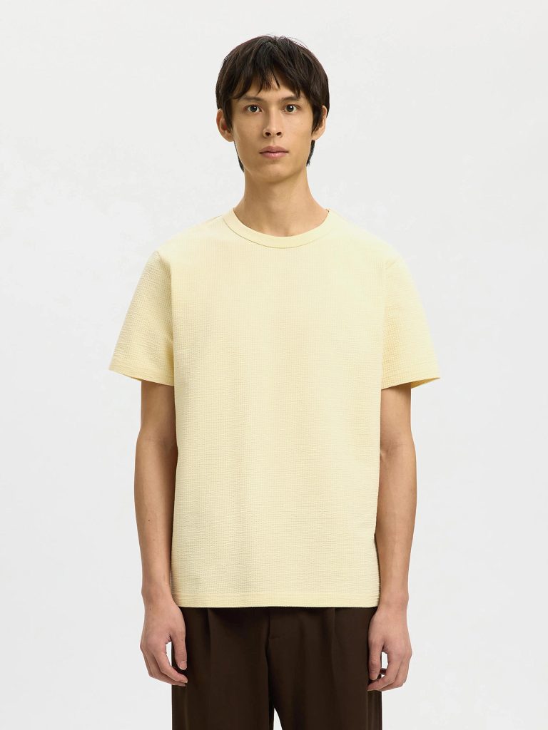 SLHSANDER SEERSUCKER SS ONECK TEE ANGORA