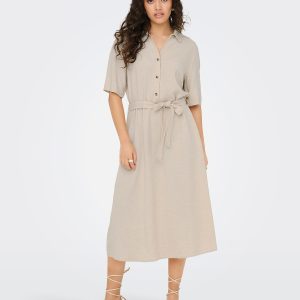 JDYSAY 24 MIDI SHIRT DRESS WVN NOOS OATMEAL – Image 3