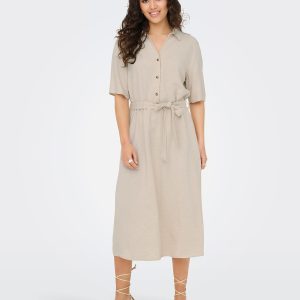 JDYSAY 24 MIDI SHIRT DRESS WVN NOOS OATMEAL – Image 4