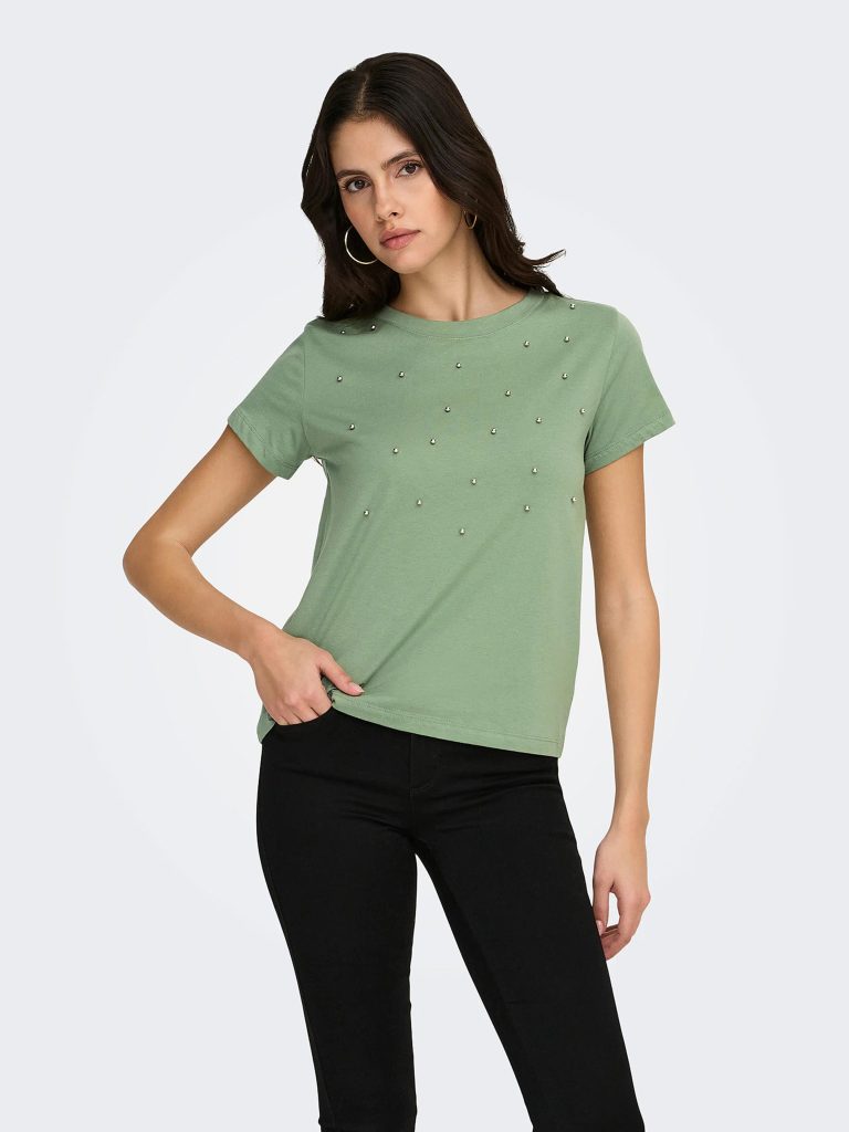 JDYHESTER LIFE SS STUD TOP HEDGE GREEN STUDS