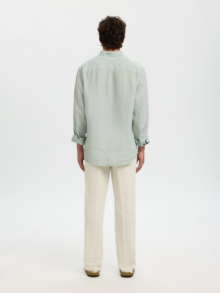 SLMREGCLAUS KYLIAN LINEN LS SHIRT AQUA GREY