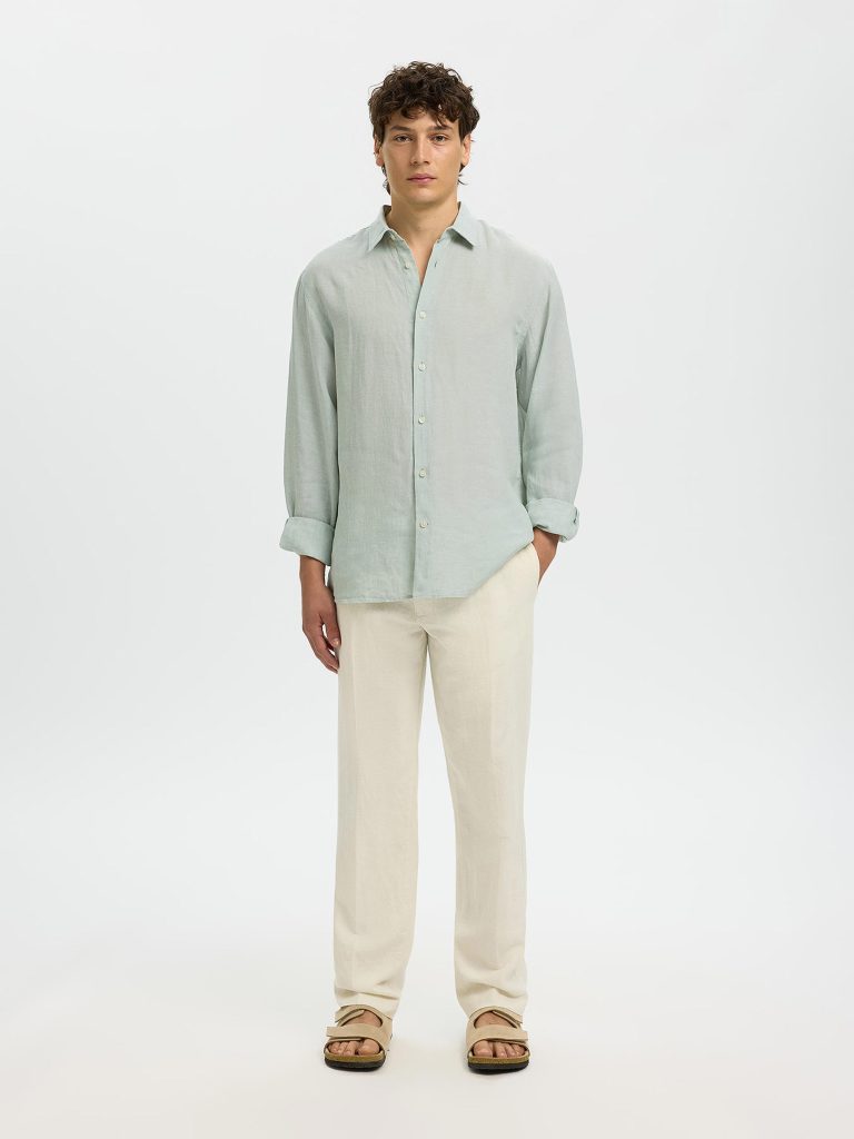 SLMREGCLAUS KYLIAN LINEN LS SHIRT AQUA GREY