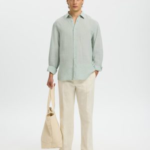 SLMREGCLAUS KYLIAN LINEN LS SHIRT AQUA GREY – Image 4