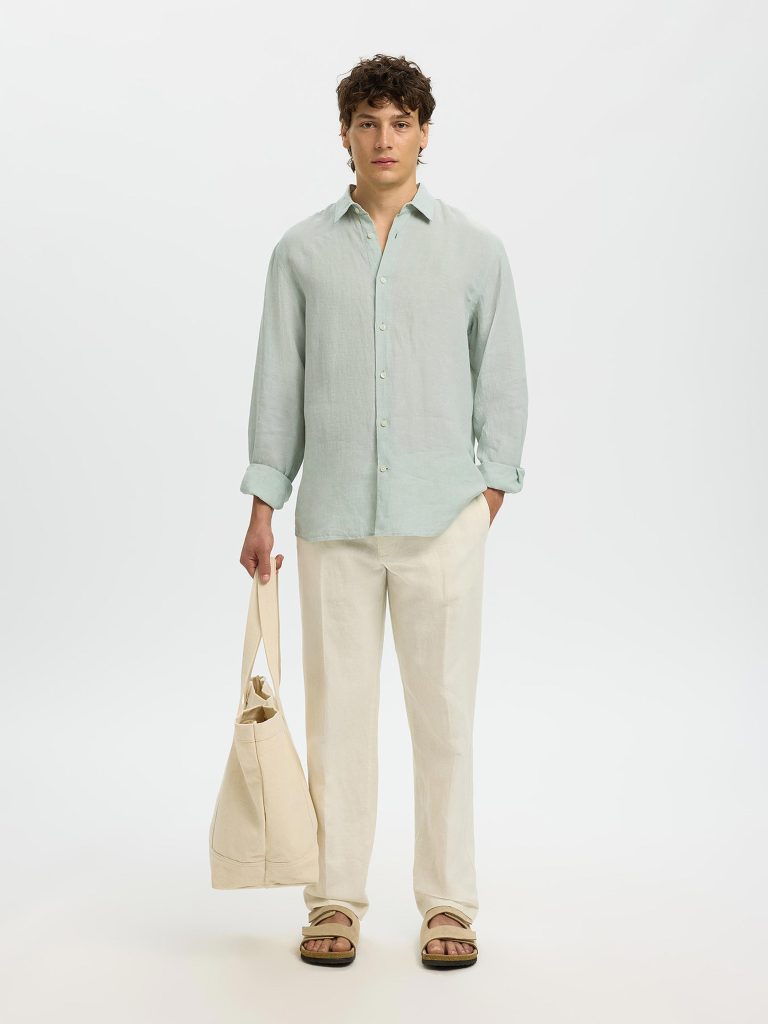 SLMREGCLAUS KYLIAN LINEN LS SHIRT AQUA GREY