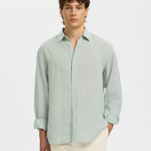 SLMREGCLAUS KYLIAN LINEN LS SHIRT AQUA GREY – Image 5