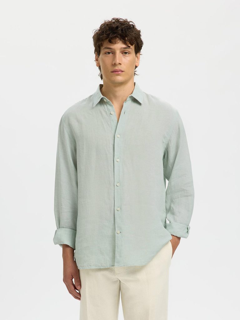 SLMREGCLAUS KYLIAN LINEN LS SHIRT AQUA GREY
