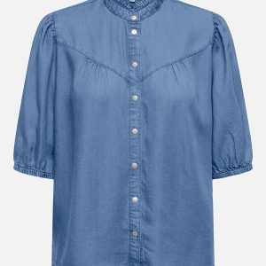ONLCHARIS LIFE 24 FRILL SHIRT MED BLUE DENIM – Image 1