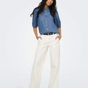 ONLCHARIS LIFE 24 FRILL SHIRT MED BLUE DENIM – Image 3