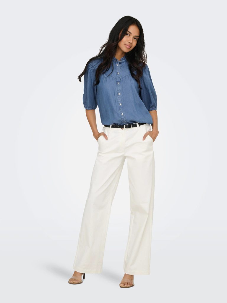 ONLCHARIS LIFE 24 FRILL SHIRT MED BLUE DENIM