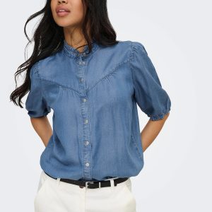 ONLCHARIS LIFE 24 FRILL SHIRT MED BLUE DENIM – Image 4