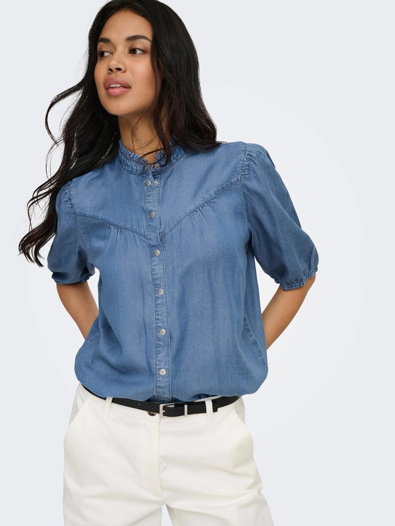 ONLCHARIS LIFE 24 FRILL SHIRT MED BLUE DENIM