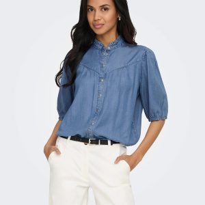 ONLCHARIS LIFE 24 FRILL SHIRT MED BLUE DENIM – Image 5