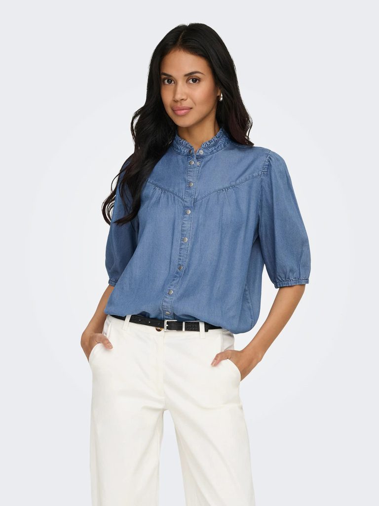 ONLCHARIS LIFE 24 FRILL SHIRT MED BLUE DENIM