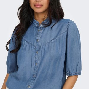 ONLCHARIS LIFE 24 FRILL SHIRT MED BLUE DENIM – Image 6