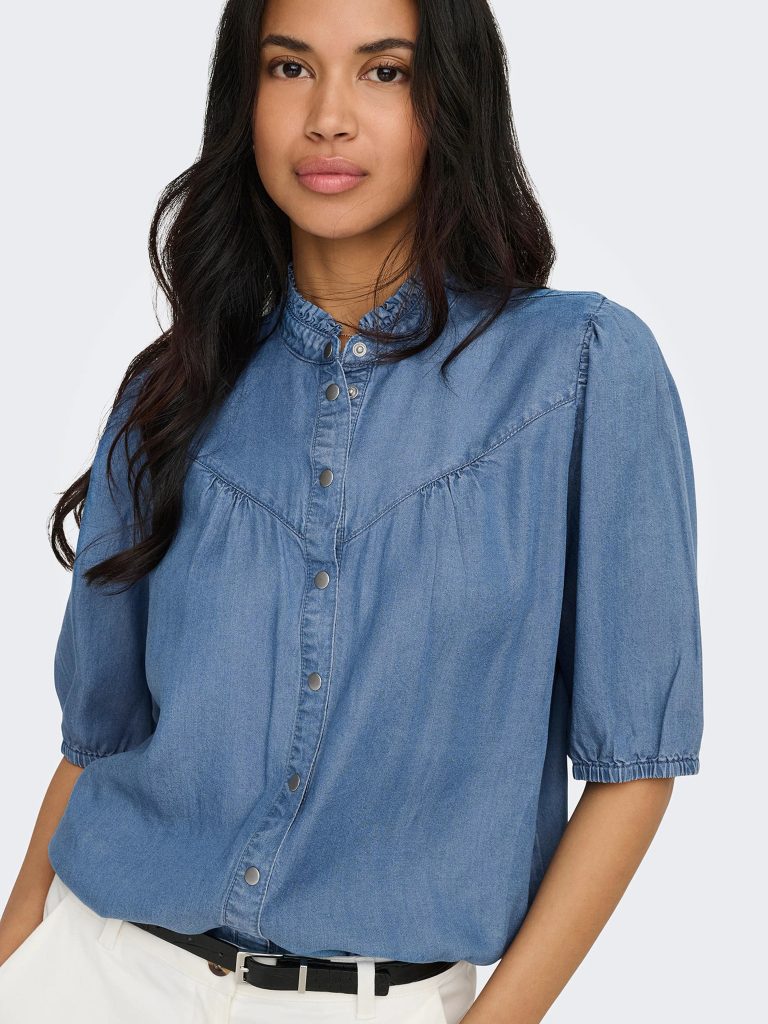 ONLCHARIS LIFE 24 FRILL SHIRT MED BLUE DENIM