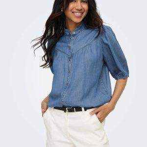 ONLCHARIS LIFE 24 FRILL SHIRT MED BLUE DENIM – Image 7
