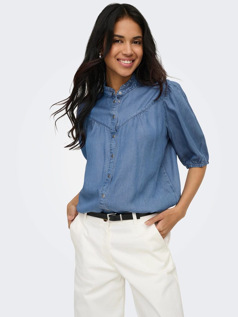 ONLCHARIS LIFE 24 FRILL SHIRT MED BLUE DENIM