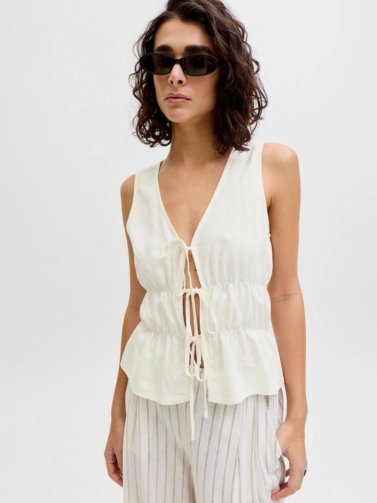 JXALMIRA LINEN BLEND TIE TOP BLANC DE BLANC