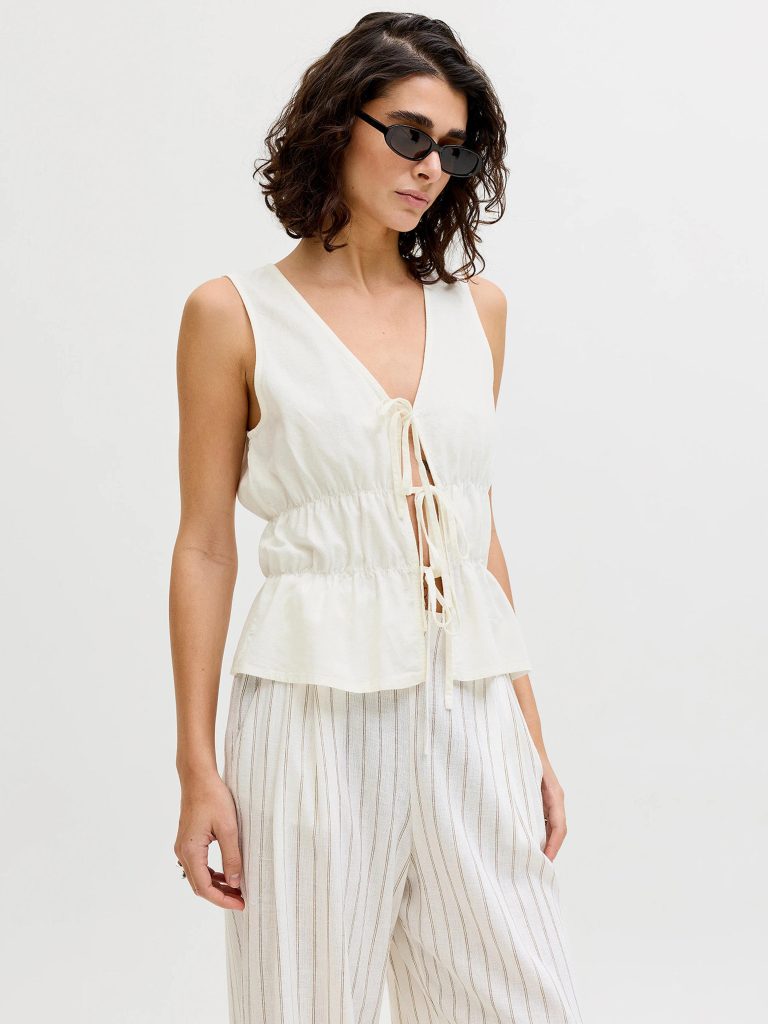 JXALMIRA LINEN BLEND TIE TOP BLANC DE BLANC
