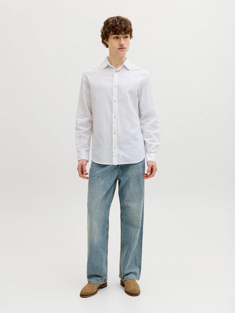 JJESUMMER LINEN BLEND SHIRT LS WHITE