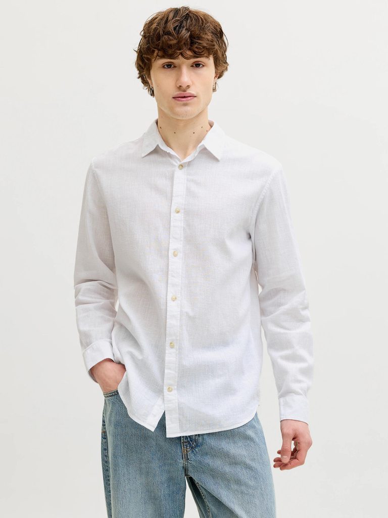 JJESUMMER LINEN BLEND SHIRT LS WHITE
