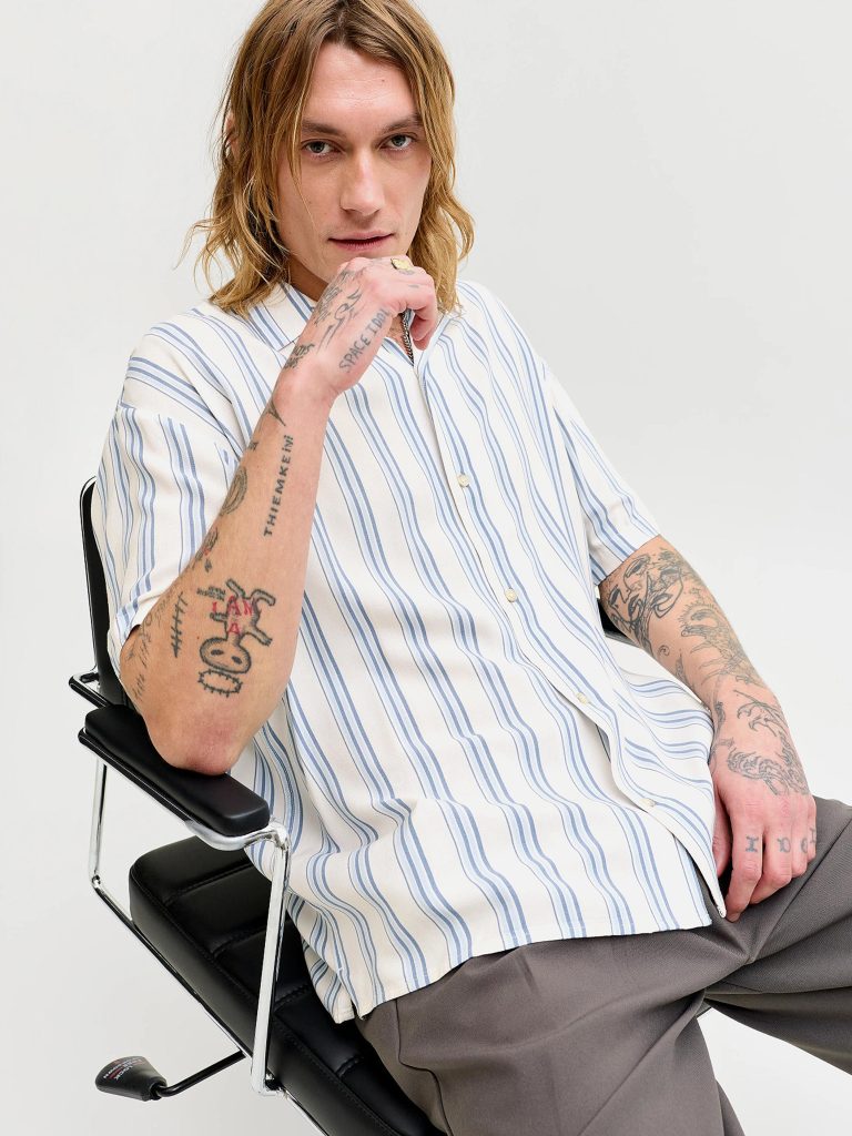 JJEJEFF RESORT STRIPE SHIRT CELESTIAL BLUE