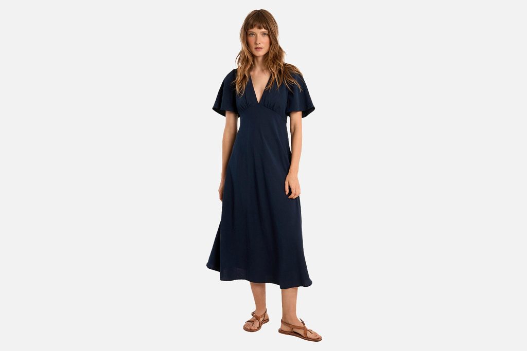 ROBE LONGUE COL V NAVY BLUE