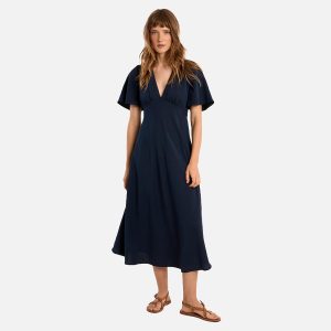 ROBE LONGUE COL V NAVY BLUE - Image 1