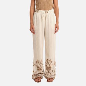 PANTALON MOLLY ECRU BEIGE BRODE - Image 1
