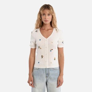 PULL MOLLY MANCHES COURTES FLOWERS ECRU - Image 1