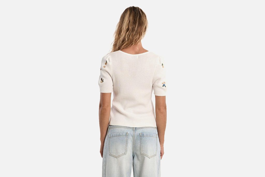 PULL MOLLY MANCHES COURTES FLOWERS ECRU