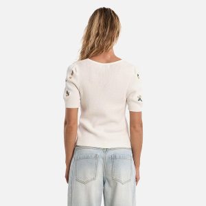 PULL MOLLY MANCHES COURTES FLOWERS ECRU - Image 2