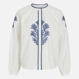 VIROPANA ONECK LS FLOWER EMB SHIRT SNOW WHITE - Image 1