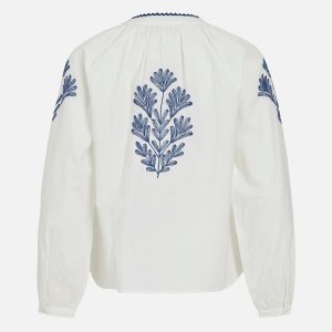VIROPANA ONECK LS FLOWER EMB SHIRT SNOW WHITE - Image 2