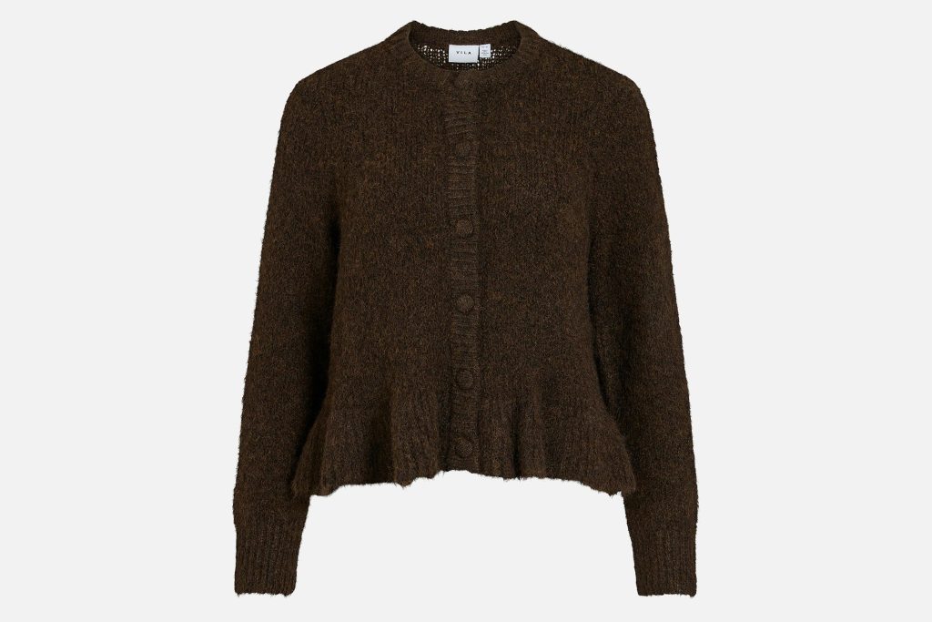 VIBOWS LS FLOUNCE KNIT CARDIGAN COFFE BEAN