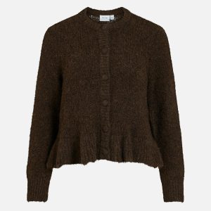 VIBOWS LS FLOUNCE KNIT CARDIGAN COFFE BEAN – Image 1