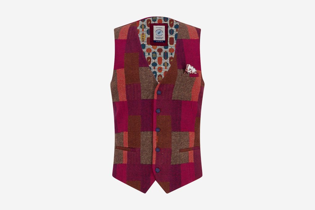 WAISTCOAT BOLD CHECK BURGUNDY