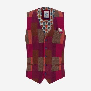 WAISTCOAT BOLD CHECK BURGUNDY – Image 1
