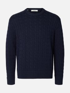 SLMBRAUN KNIT CABLE CREW  NAVY BLAZER